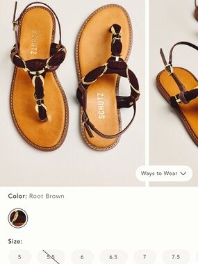 SCHUTZ Camellia Root Brown Braided T-Strap Sandals with Gold Accents